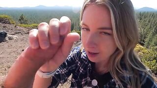 Girl made blowjob on the top of the mountain for her boyfriend
