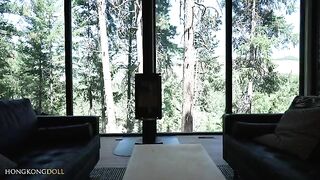 A sexy girl lives in the woods and entertains herself