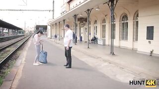 A hunter caught a girl at the train station and fucked her for cash