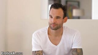 Tattooed Frenchman and hot Latina Eliza Ibarra dance sensually in their underwear
