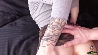 The cute girl in stockings was fucked in her ass by a dominant guy