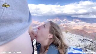 Hiking and fucking with a big booty blonde on top of a cliff - Horny Hiking