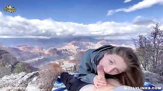 Hiking and fucking with a big booty blonde on top of a cliff - Horny Hiking