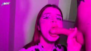 A hot cowgirl is sucking your cock and drinking milk