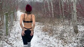 A huge double creampie for the wife from her husband and his friend in the snow