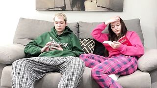 Stepbrother watches porn with his step sister on the couch