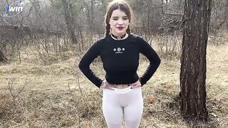 A hot chick is fucking with a guy in the forest, nothing unusual