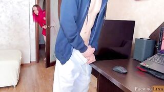 Red-haired girl fucks her stepbrother and makes him cum in her mouth