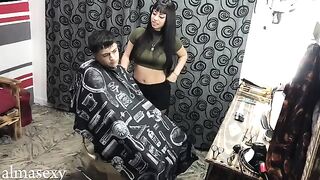 Busty Latina slut fucked in the barbershop by Almasexy