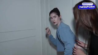Cute step-sisters became excited when they saw their step-parent's intimate moments and tried to imitate them