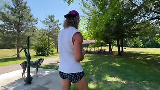 A muscular guy is fucking his girlfriend in Michigan summer