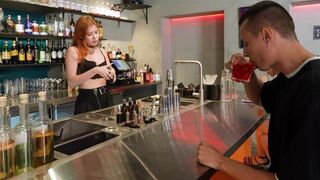 The hot bartender's lingerie drove the customer wild with desire