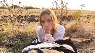 A blowjob from a cute Russian girl in the park at sunset is very gentle
