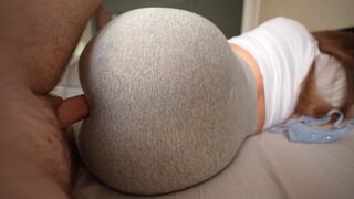 Pervert guy masturbating caught by stepsister wearing just a onesie
