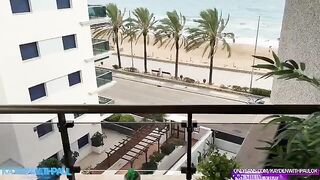A sexy girl fucks with her guy on the balcony