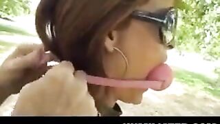 A girl is tied up with sex bonds and her boyfriend film it