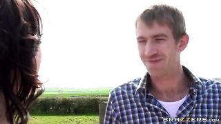 A juicy beauty was fucked by a guy on a haystack