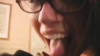 The fool is happy in glasses and the fact that they were given to lick the penis