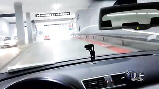 A sweet girl gives a blowjob to a guy who is driving