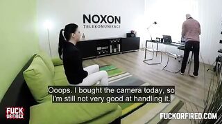 Brunette girl fucked on the table by a casting agent