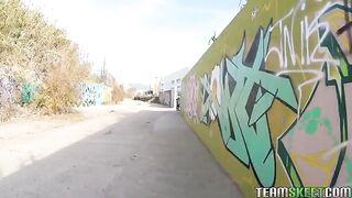 The man picked up a girl and fucked her on the street