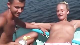 Sexual young people are having fun on the river