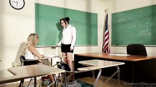 The teacher is having fun with her student under the table