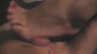 The guy masturbates his cock with his hand until he comes