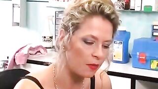 A girl plays with her new clitoral piercing