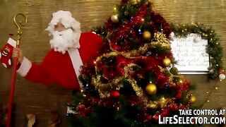 A Russian girl is fucking with five Santa Clauses