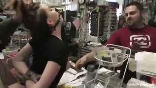 A girl was roughly fucked in a store, it was really harsh