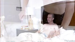 Amber Rain fucked by her husband and his friend in bedroom