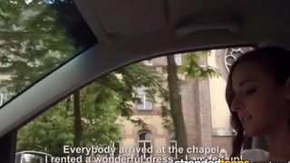 A hot bride gets fucked in a taxi on her way