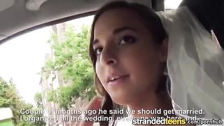 A hot bride gets fucked in a taxi on her way
