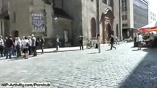A girl exposed her cooch in public, showcasing her erotic charm