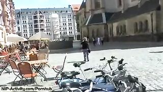 A girl exposed her cooch in public, showcasing her erotic charm
