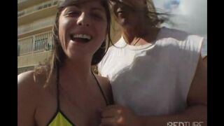A girl is being fucked after her bicycle walk, much like the intense encounters in the "Busty Babe Fucked After Public Pickup" video