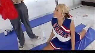 A girl with gymnast's body sits on a twine and has sex