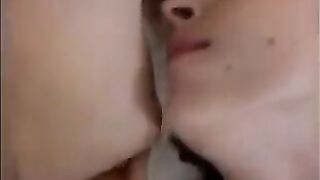 A girl was fucked by two friends, she licked their sperm