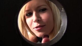 The nimble nymphomaniac girl sucks a dick through the toilet hole