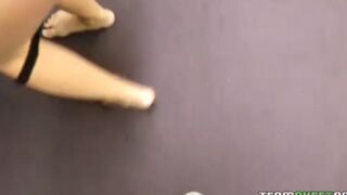 The blondie with beautiful breasts makes a sweet blowjob