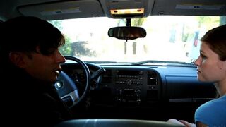 The pretty girl sucks dick of her new friend in the car