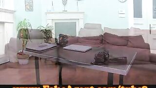A cute chick fucks with an actor on the couch, showcasing her talents