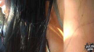 Beautiful brunette makes a blowjob in the car