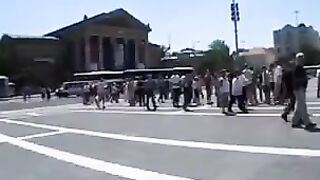 Brunette model got banged hard in public place