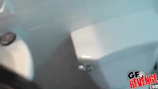 Girl sucked cock and came at home on the toilet