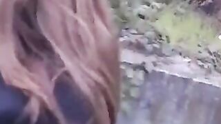 A girl is not embarrassed to lick the cock in public place