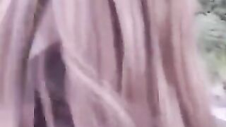 A girl is not embarrassed to lick the cock in public place