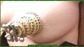 Piercing pussy with needles in the labia