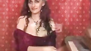 A girl with natural big tits fingers her hairy pussy